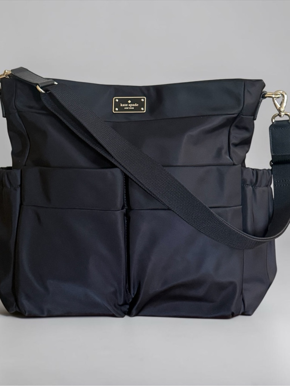 Kate Spade Black Nylon Multi Pocket Utility Diaper Crossbody Shoulder Tote